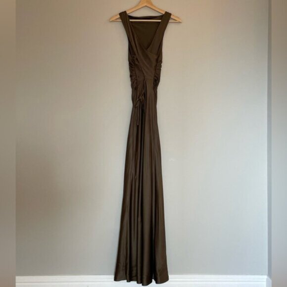 NEW Reformation Anaiis Long Silk Backless Dress Morel Brown | US 2 UK 6 - Picture 5 of 11